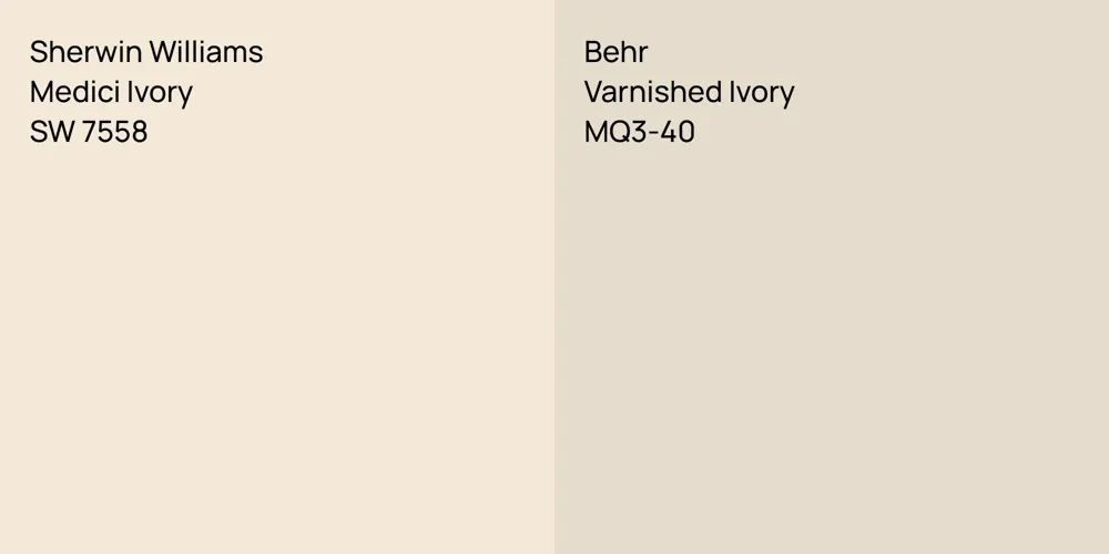 Sherwin Williams Medici Ivory vs. Behr Varnished Ivory