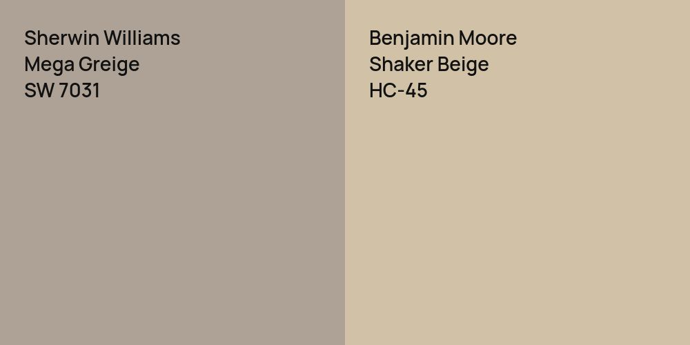 Sherwin Williams Mega Greige vs. Benjamin Moore Shaker Beige