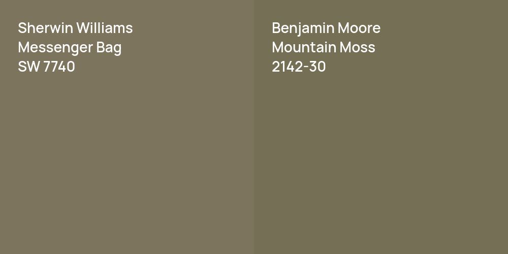 Sherwin Williams Messenger Bag vs. Benjamin Moore Mountain Moss