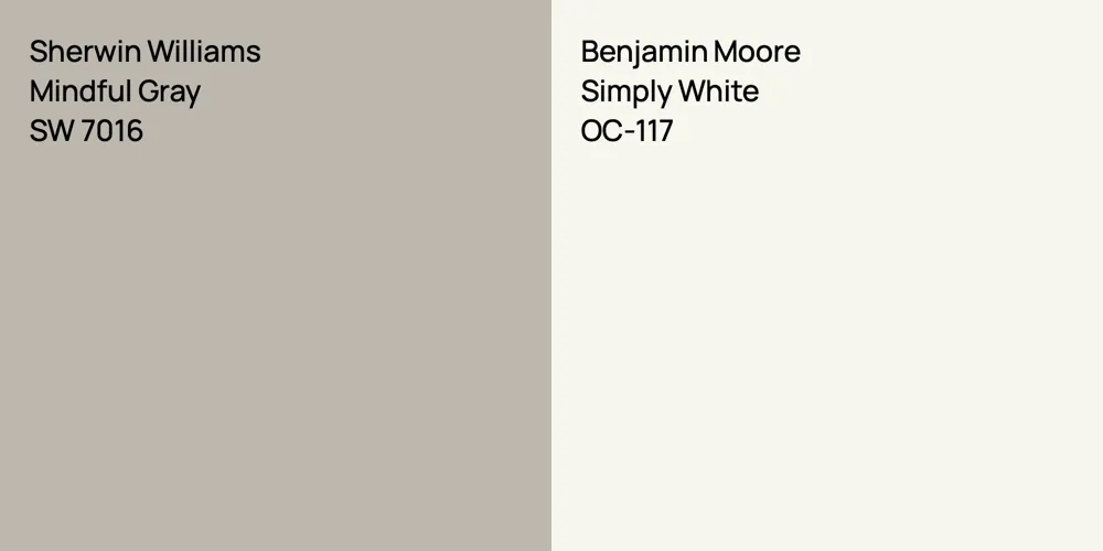 Simply Grey Color Sherwin Williams Mindful Gray vs. Benjamin Moore Simply White comparison