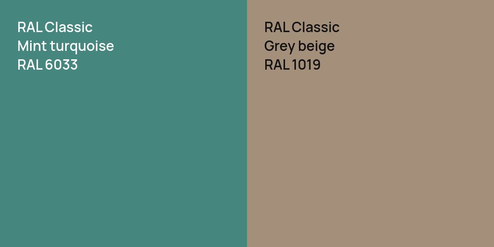 RAL Classic  Mint turquoise vs. RAL Classic  Grey beige