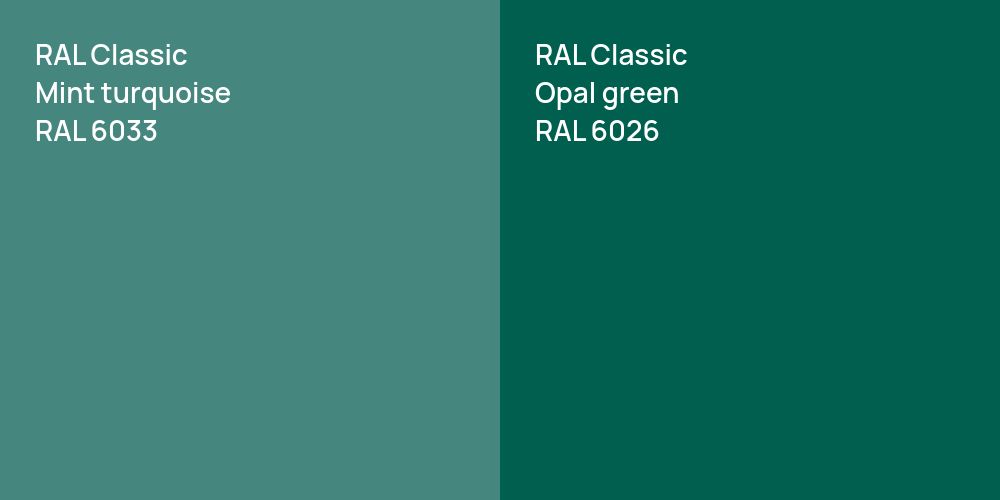 RAL Classic  Mint turquoise vs. RAL Classic  Opal green