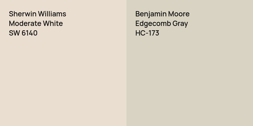 Sherwin Williams Moderate White vs. Benjamin Moore Edgecomb Gray