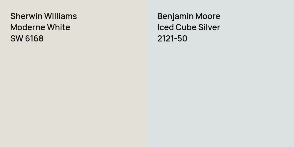 Sherwin Williams Moderne White vs. Benjamin Moore Iced Cube Silver