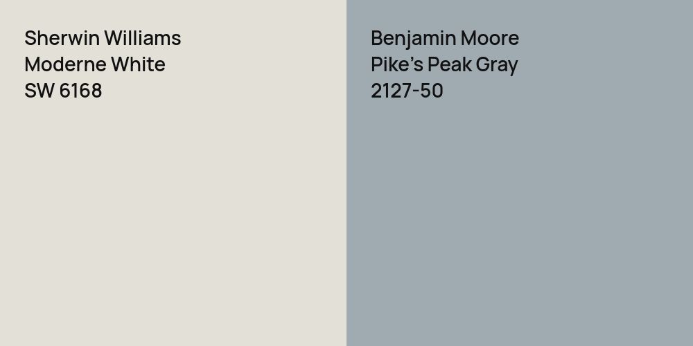 Sherwin Williams Moderne White vs. Benjamin Moore Pike's Peak Gray