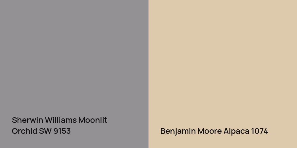 Sherwin Williams Moonlit Orchid vs. Benjamin Moore Alpaca