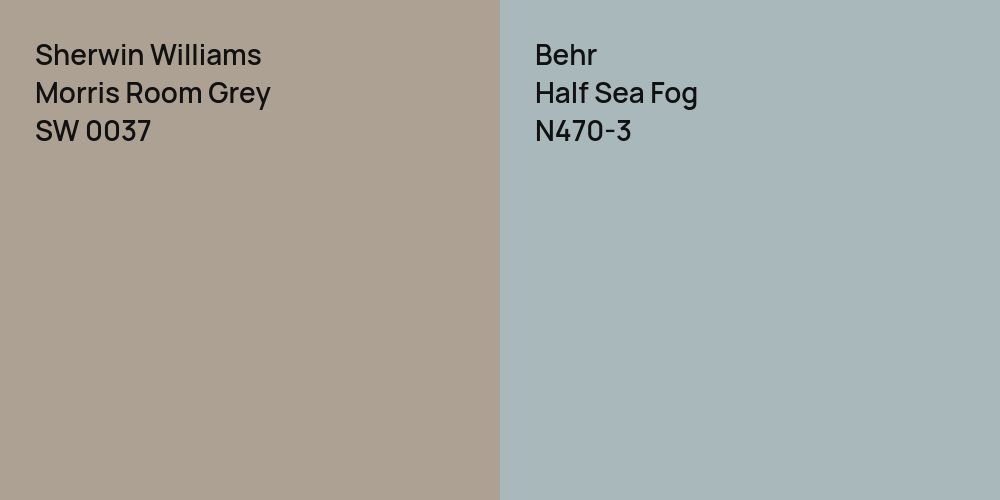 Sherwin Williams Morris Room Grey vs. Behr Half Sea Fog