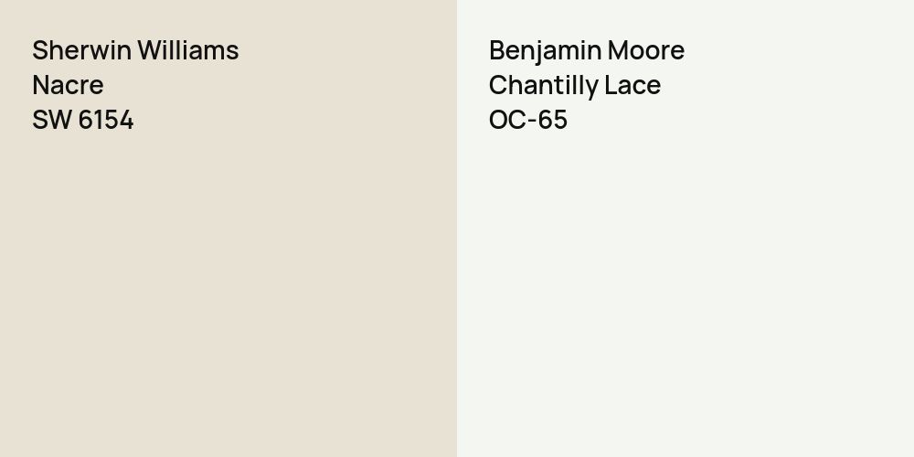 Sherwin Williams Nacre vs. Benjamin Moore Chantilly Lace