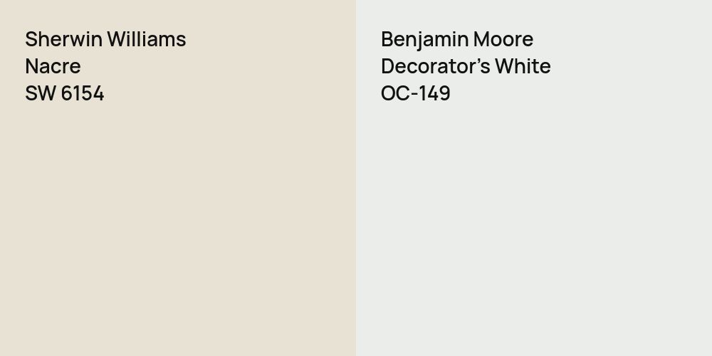 Sherwin Williams Nacre vs. Benjamin Moore Decorator's White