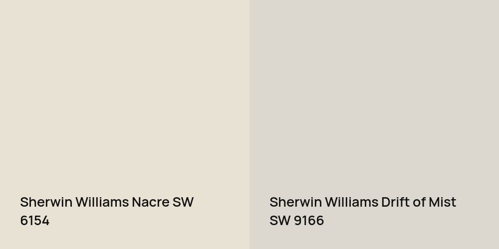 Sherwin Williams Nacre vs. Sherwin Williams Drift of Mist