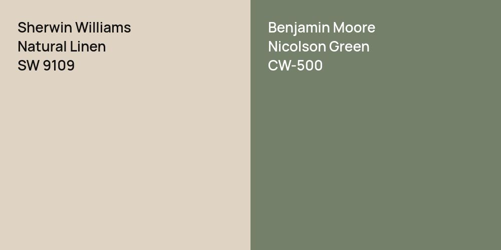 Sherwin Williams Natural Linen vs. Benjamin Moore Nicolson Green