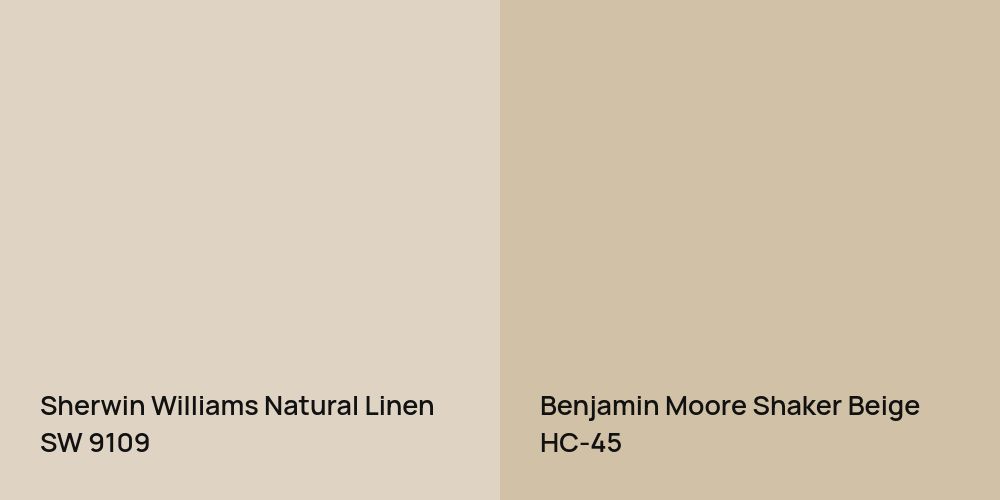 Sherwin Williams Natural Linen vs. Benjamin Moore Shaker Beige