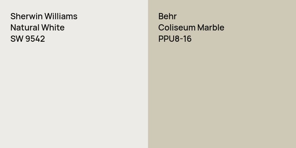 Sherwin Williams Natural White vs. Behr Coliseum Marble