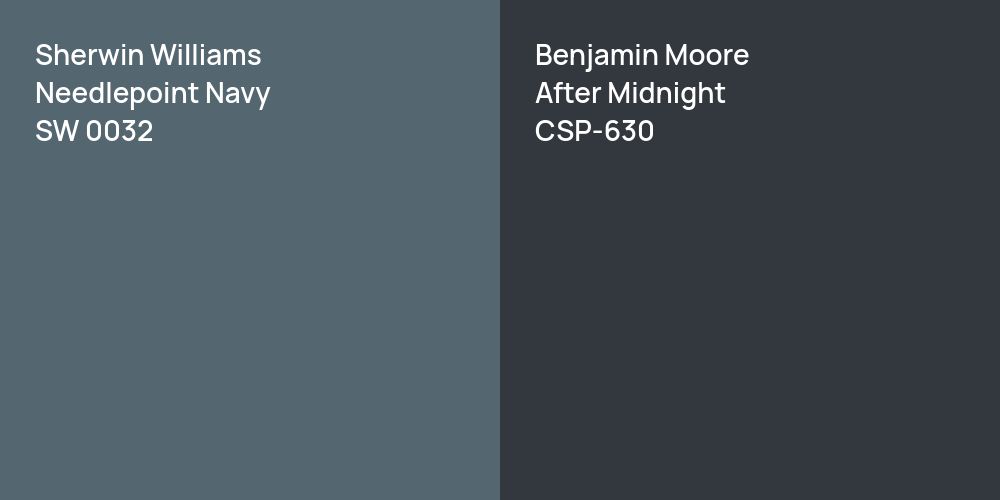 Sherwin Williams Needlepoint Navy vs. Benjamin Moore After Midnight