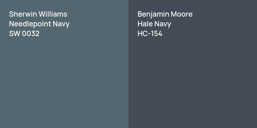 Sherwin Williams Needlepoint Navy vs. Benjamin Moore Hale Navy