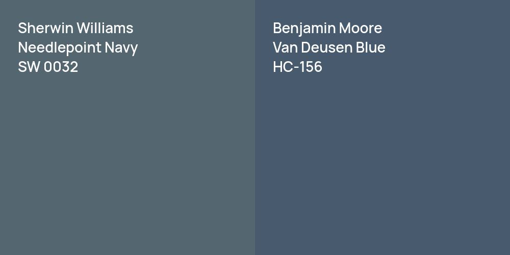 Sherwin Williams Needlepoint Navy vs. Benjamin Moore Van Deusen Blue