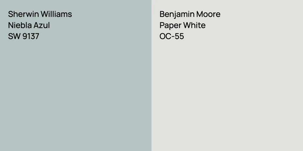 Sherwin Williams Niebla Azul vs. Benjamin Moore Paper White