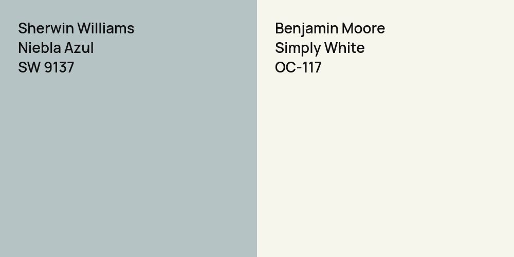 Sherwin Williams Niebla Azul vs. Benjamin Moore Simply White