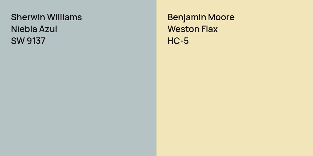 Sherwin Williams Niebla Azul vs. Benjamin Moore Weston Flax