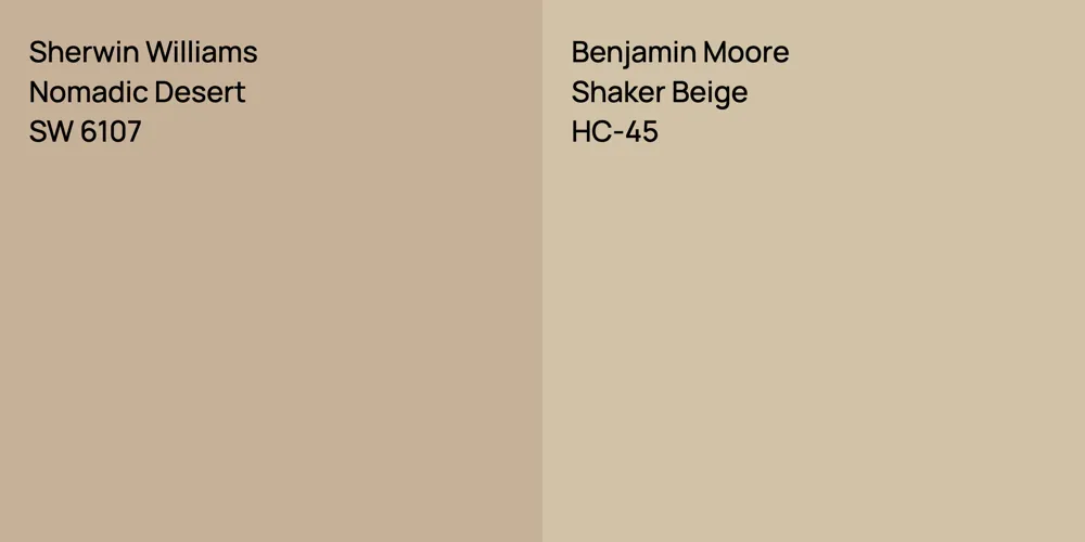 Sherwin Williams Nomadic Desert vs. Benjamin Moore Shaker Beige