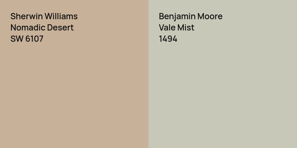 Sherwin Williams Nomadic Desert vs. Benjamin Moore Vale Mist