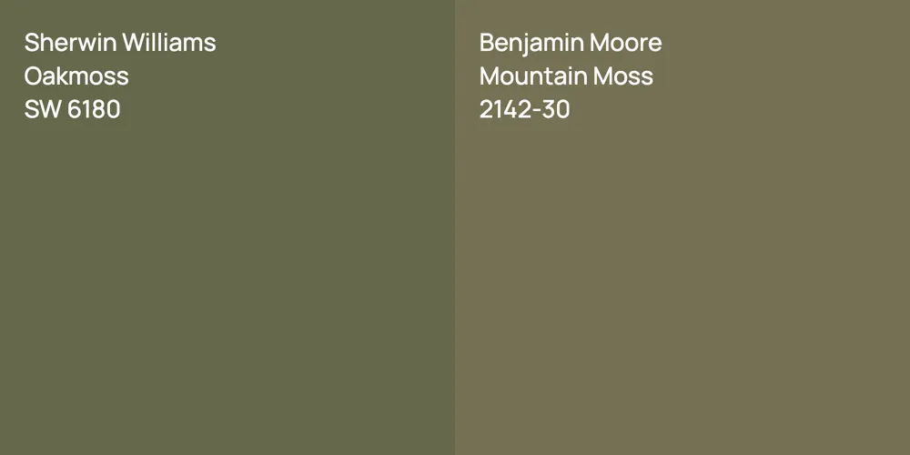 Sherwin Williams Oakmoss vs. Benjamin Moore Mountain Moss