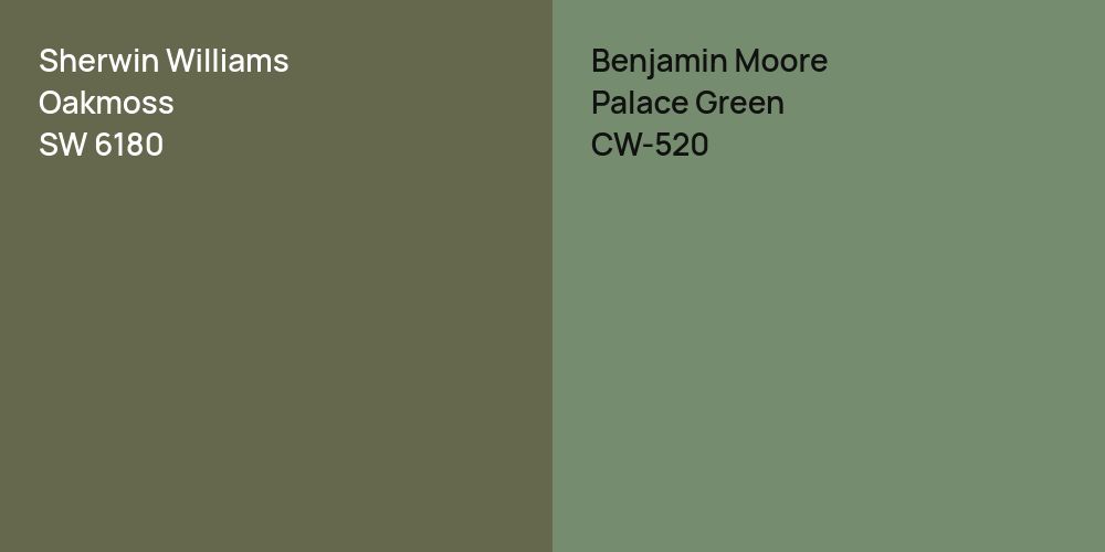 Sherwin Williams Oakmoss vs. Benjamin Moore Palace Green