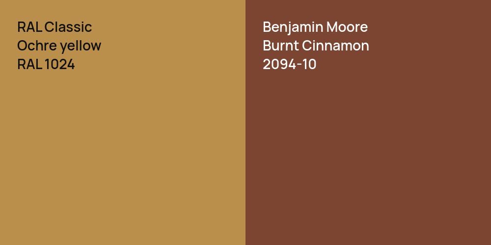 RAL Classic  Ochre yellow vs. Benjamin Moore Burnt Cinnamon