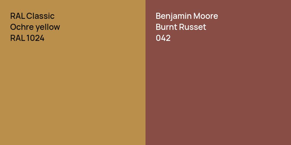 RAL Classic  Ochre yellow vs. Benjamin Moore Burnt Russet