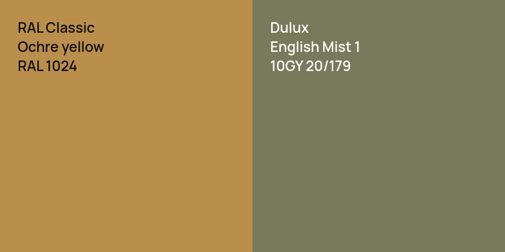 RAL Classic  Ochre yellow vs. Dulux English Mist 1