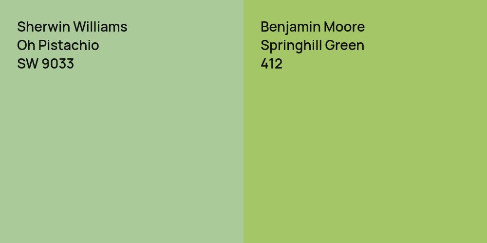 Sherwin Williams Oh Pistachio vs. Benjamin Moore Springhill Green