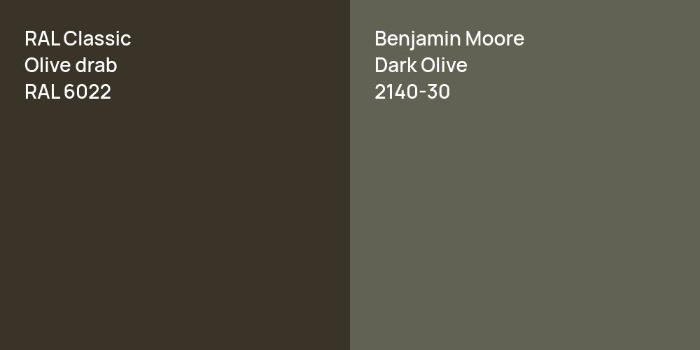 RAL Classic  Olive drab vs. Benjamin Moore Dark Olive