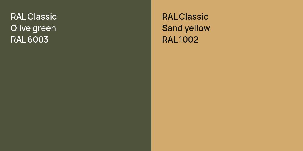 RAL Classic  Olive green vs. RAL Classic  Sand yellow