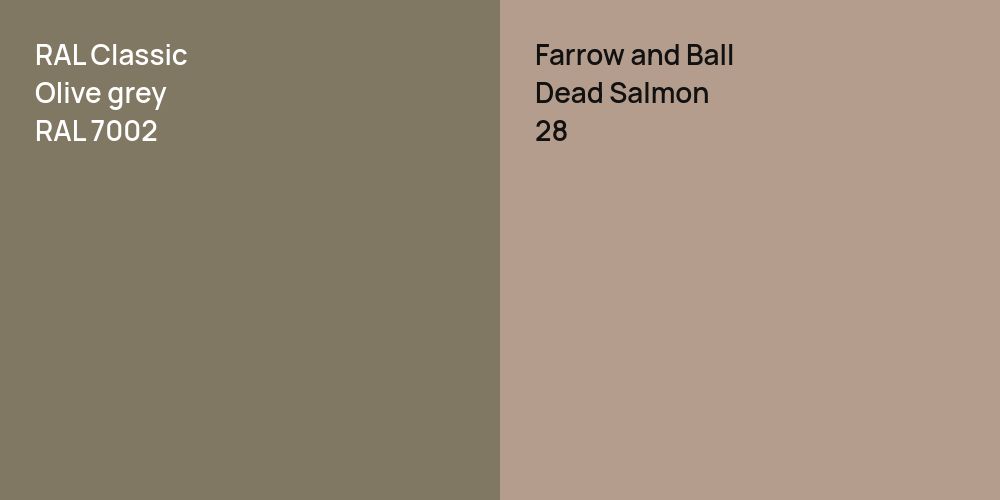 RAL Classic  Olive grey vs. Farrow and Ball Dead Salmon