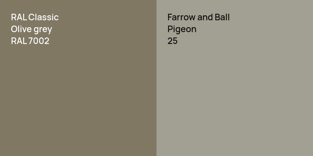 RAL Classic  Olive grey vs. Farrow and Ball Pigeon