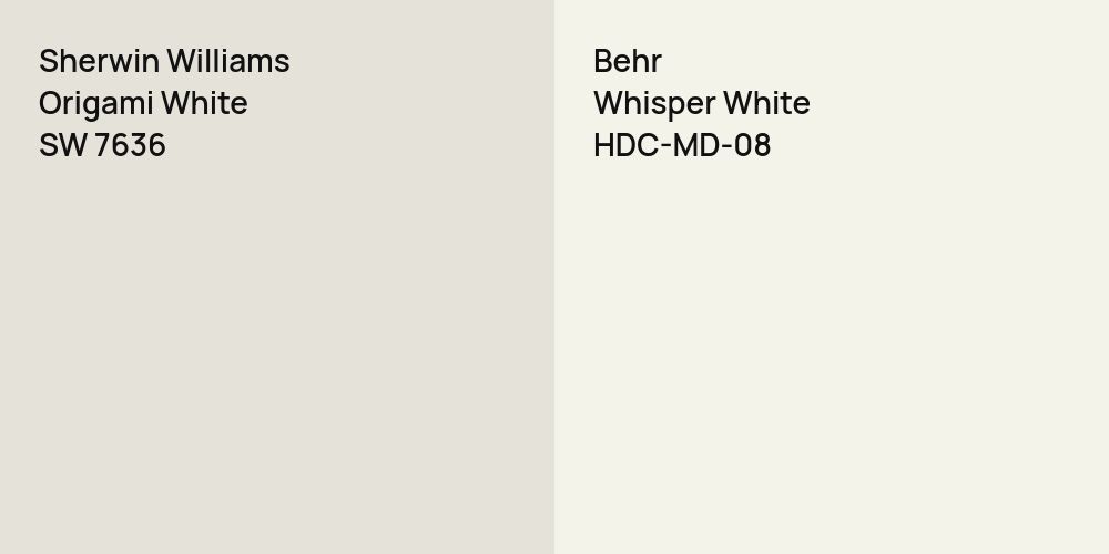 Sherwin Williams Origami White vs. Behr Whisper White