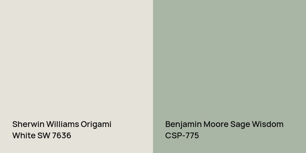 Sherwin Williams Origami White vs. Benjamin Moore Sage Wisdom