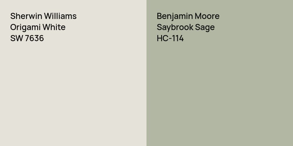 Sherwin Williams Origami White vs. Benjamin Moore Saybrook Sage