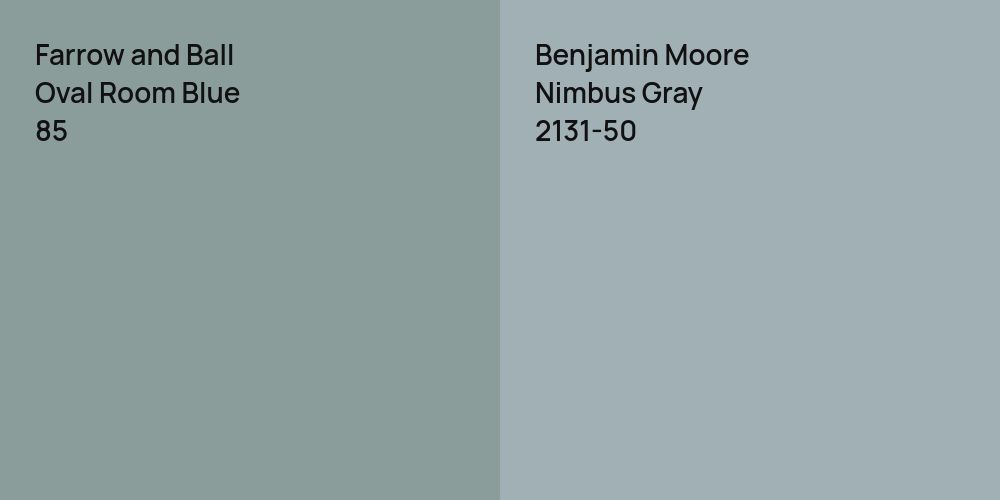 Farrow and Ball Oval Room Blue vs. Benjamin Moore Nimbus Gray