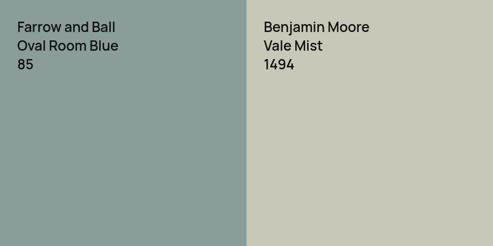 Farrow and Ball Oval Room Blue vs. Benjamin Moore Vale Mist