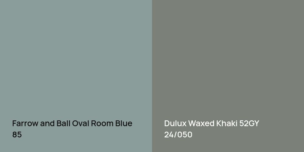 Farrow and Ball Oval Room Blue vs. Dulux Waxed Khaki