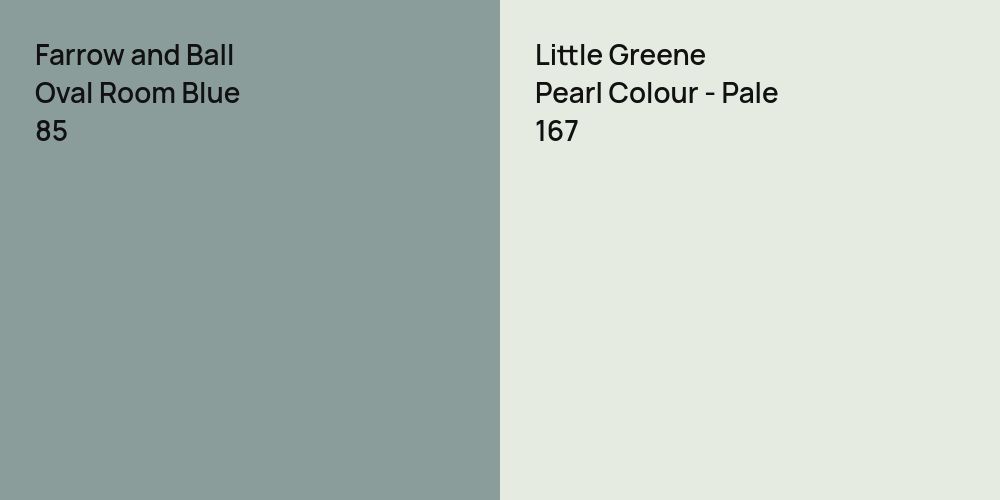 Farrow and Ball Oval Room Blue vs. Little Greene Pearl Colour - Pale