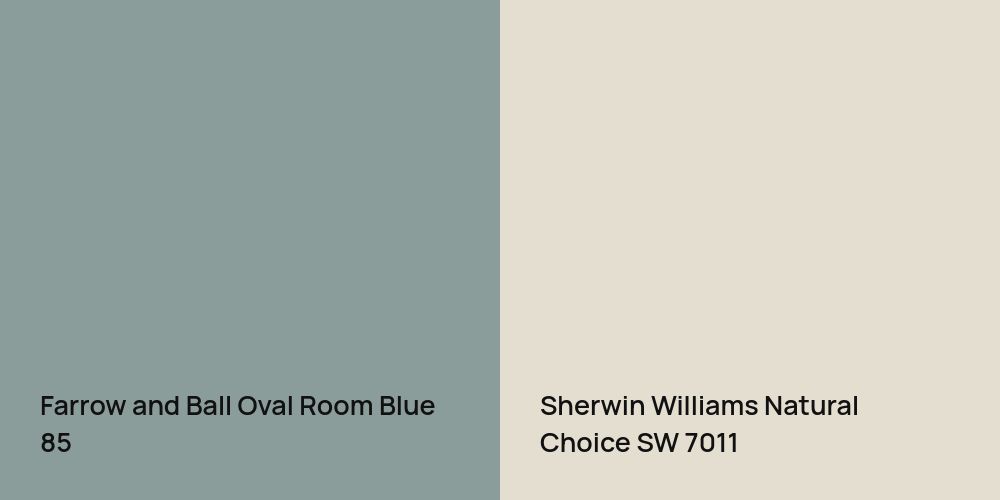 Farrow and Ball Oval Room Blue vs. Sherwin Williams Natural Choice