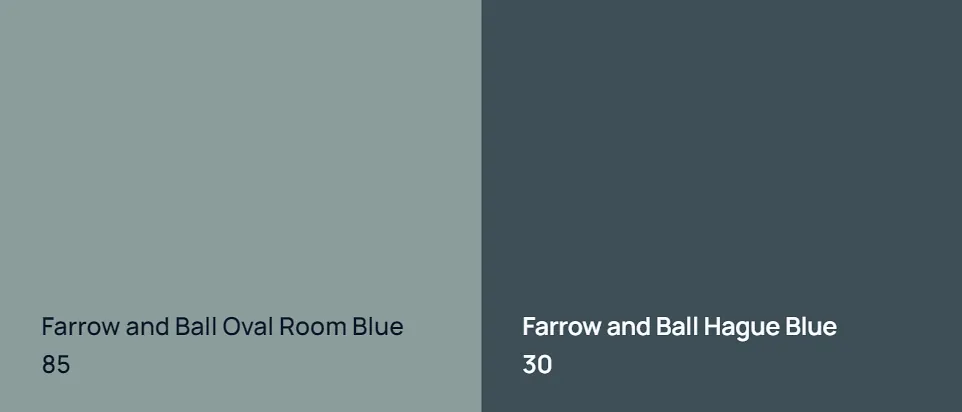 Farrow and Ball Oval Room Blue 85 vs Farrow and Ball Hague Blue 30