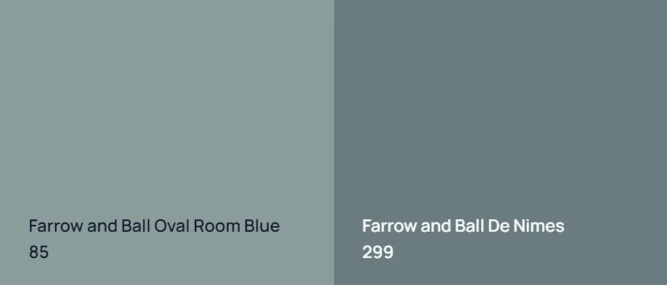 Farrow and Ball Oval Room Blue 85 vs Farrow and Ball De Nimes 299