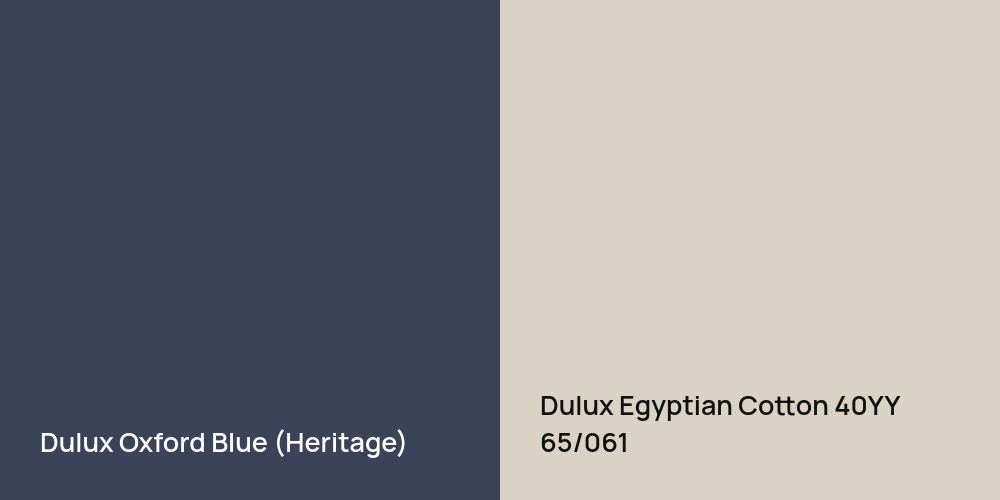 Dulux Oxford Blue (Heritage) vs. Dulux Egyptian Cotton