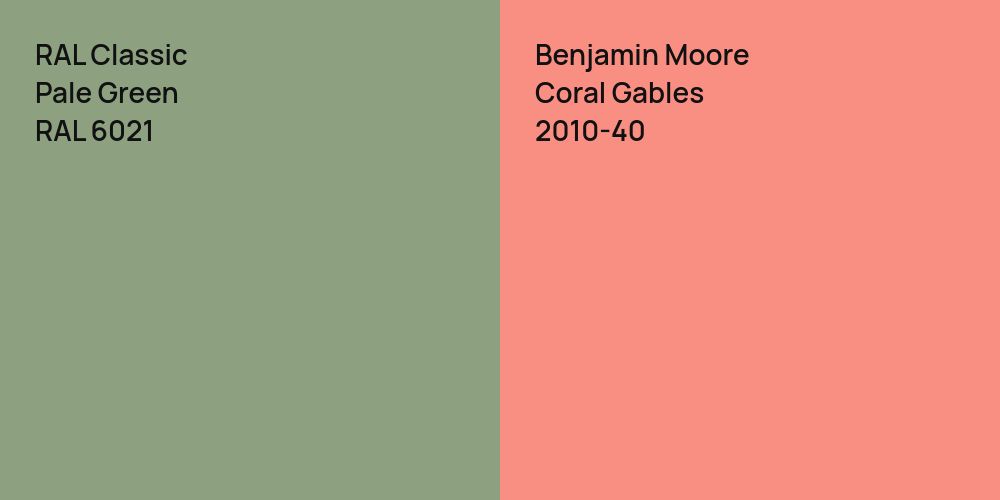 RAL Classic Pale Green vs. Benjamin Moore Coral Gables