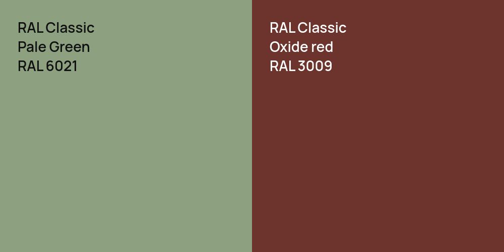 RAL Classic Pale Green vs. RAL Classic  Oxide red