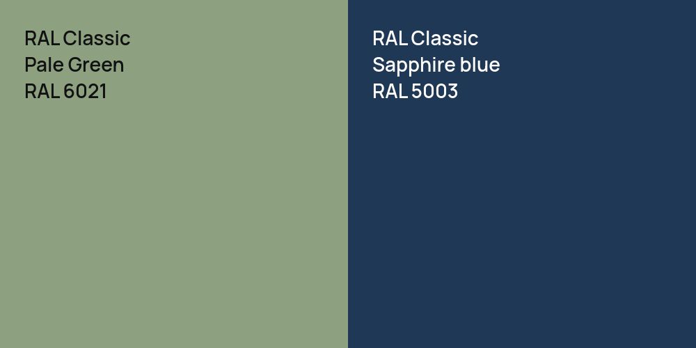 RAL Classic Pale Green vs. RAL Classic  Sapphire blue