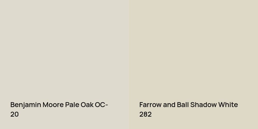 Benjamin Moore Pale Oak vs. Farrow and Ball Shadow White